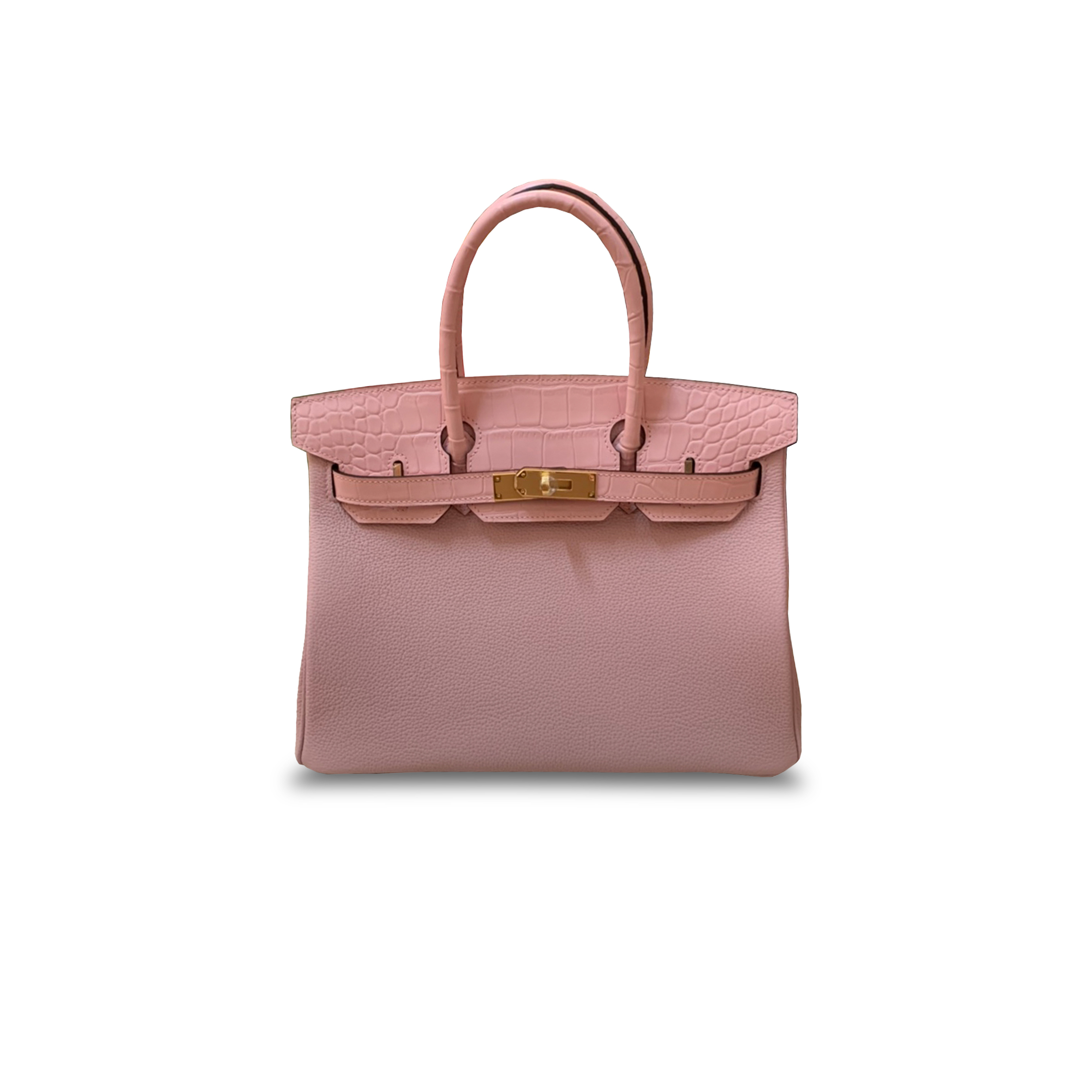 H**mes master birkin 30 matte crocodile and togo leather sakura pink gold buckle h076235ck34 (30*22*16cm)